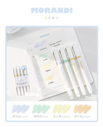 Cream Morandi Color Highlighter Pen｜Glittering Twinkle Highlighter Marker Pen | Study Supplies