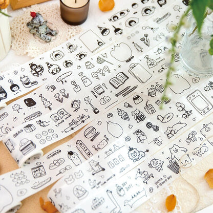 Cute Graffiti World Washi Tape | Handdrawn Cartoon Washi Tape | Decorative Tapes | Planner Bujo Journaling Scrapbooking Supplies