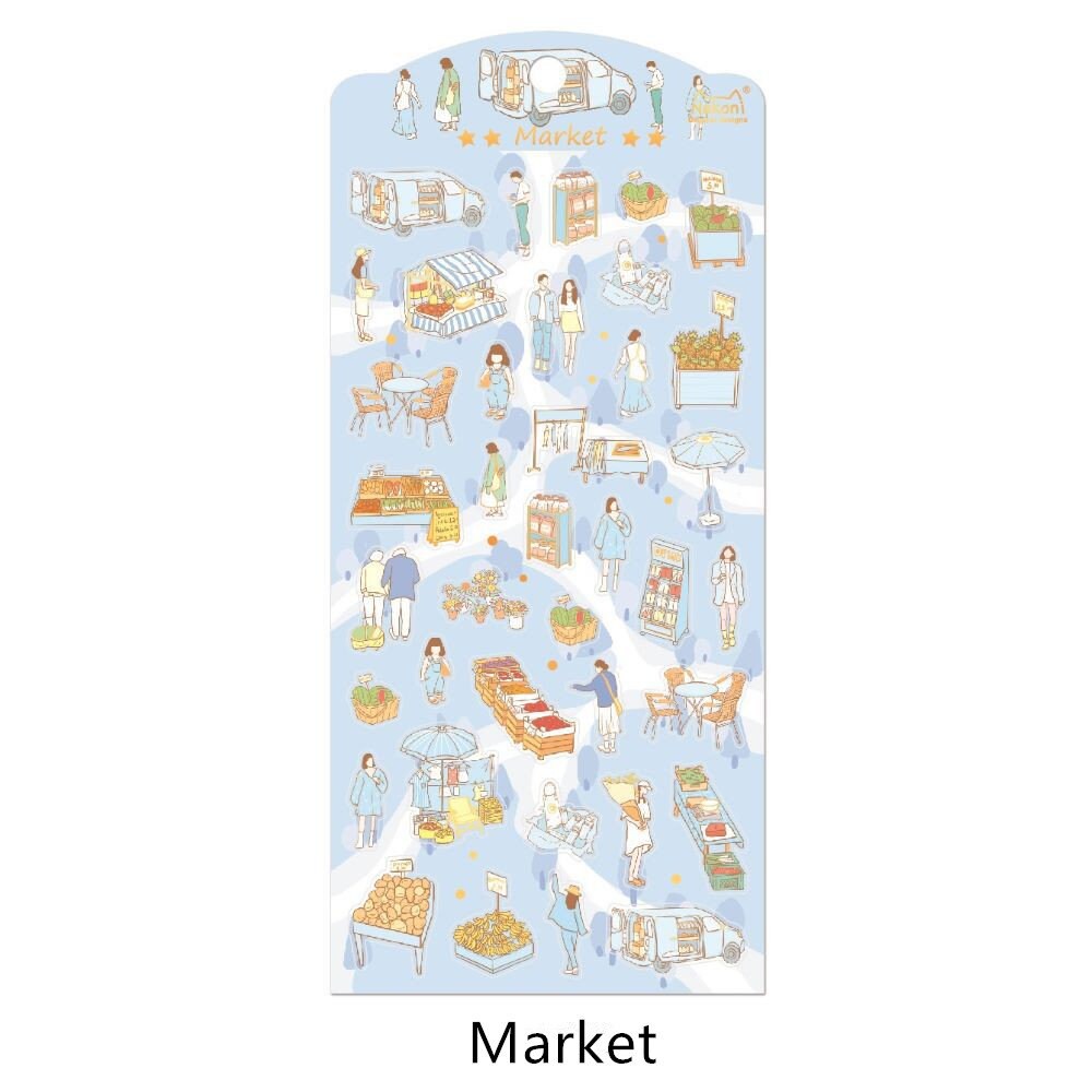 Nekoni Korean Market Zoo Coffee Shop Camping Life Stickers | Kawaii Scenes of Life Planner Stickers Junk Journal Scrapbooking Supplies