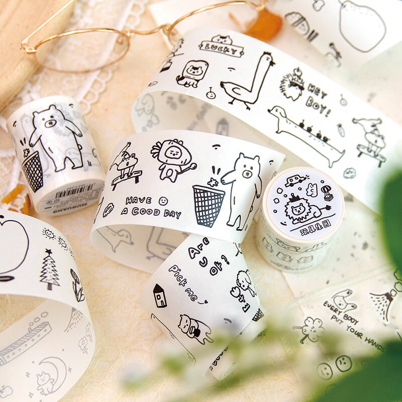 Cute Graffiti World Washi Tape | Handdrawn Cartoon Washi Tape | Decorative Tapes | Planner Bujo Journaling Scrapbooking Supplies