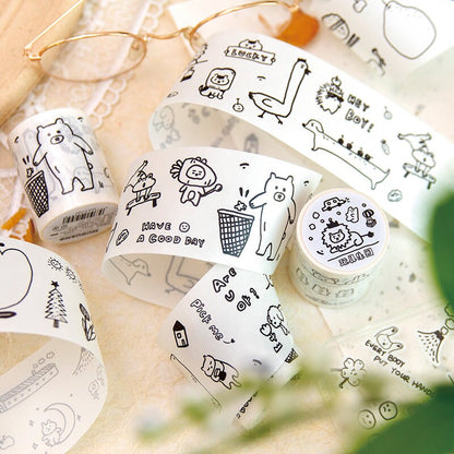 Cute Graffiti World Washi Tape | Handdrawn Cartoon Washi Tape | Decorative Tapes | Planner Bujo Journaling Scrapbooking Supplies