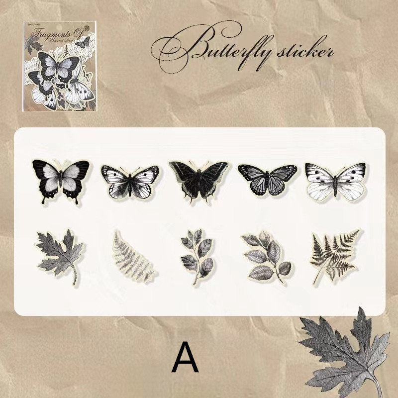 Retro Butterfly Stickers Pack | Vintage Leaf Flower Sticker Pack | Planner Bujo Junk Journal Vintage Journal Scrapbooking Sticker Supplies