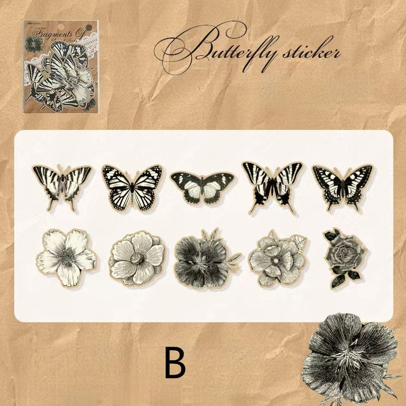 Retro Butterfly Stickers Pack | Vintage Leaf Flower Sticker Pack | Planner Bujo Junk Journal Vintage Journal Scrapbooking Sticker Supplies