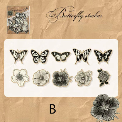 Retro Butterfly Stickers Pack | Vintage Leaf Flower Sticker Pack | Planner Bujo Junk Journal Vintage Journal Scrapbooking Sticker Supplies