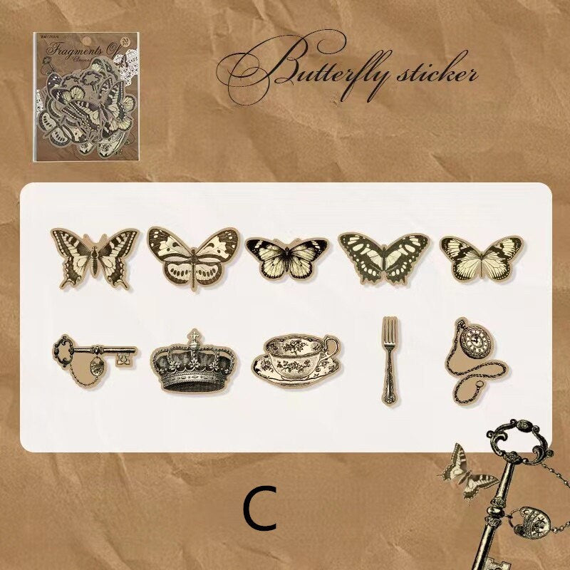 Retro Butterfly Stickers Pack | Vintage Leaf Flower Sticker Pack | Planner Bujo Junk Journal Vintage Journal Scrapbooking Sticker Supplies