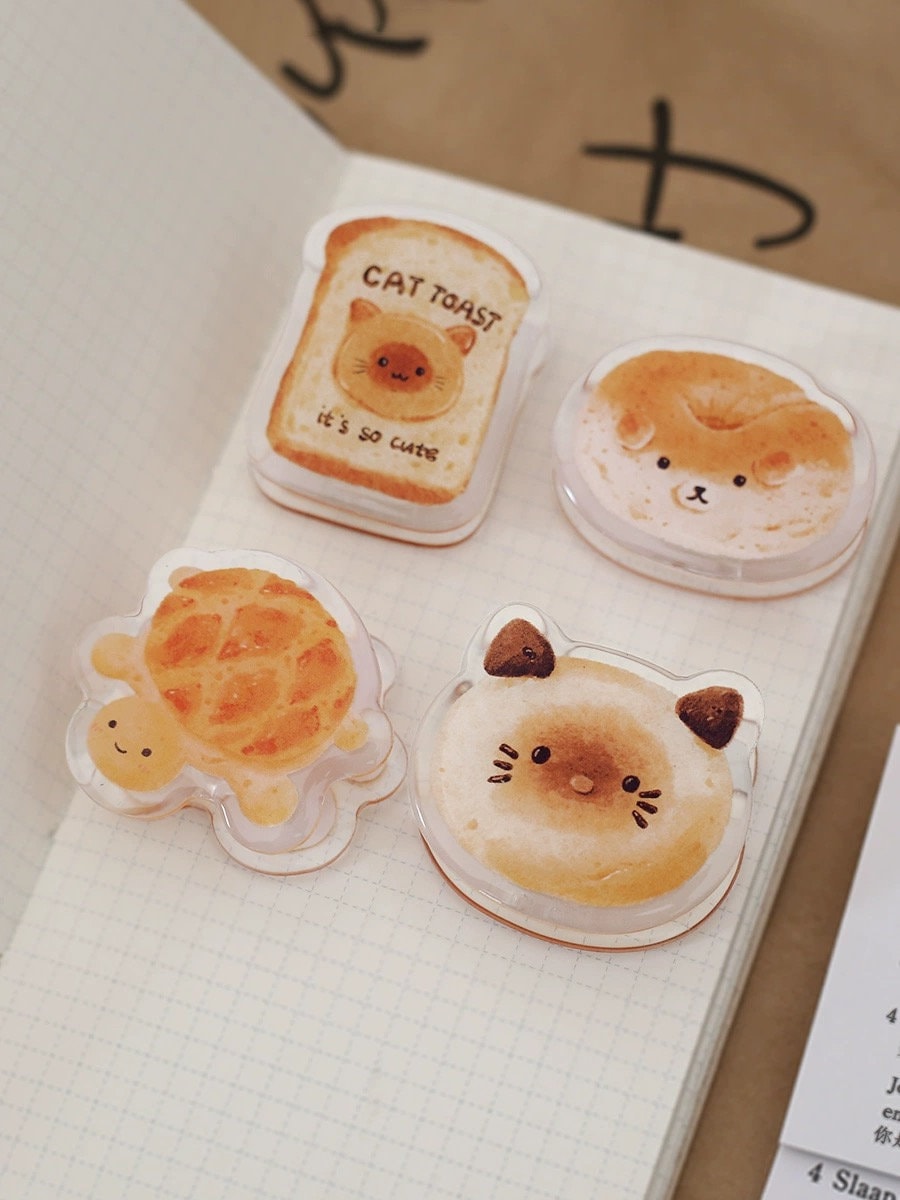 Cute Animal Acrylic Journal Clips | Hand-drawing Strong Clip | Kitten Acrylic Clips | Bread Acrylic Clips | Stationery Journal Supplies