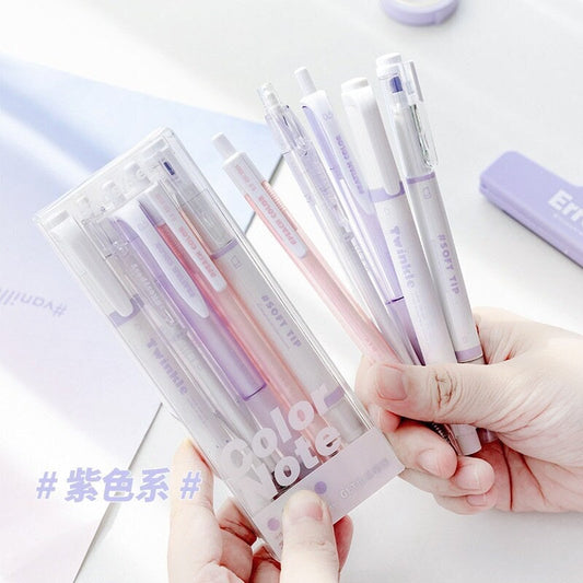 5pcs Color Note Pen Set |  Black Gel Ink Pens and Highlithers | Planner Pens | Note Taking | Creative Stationery | School Supplies