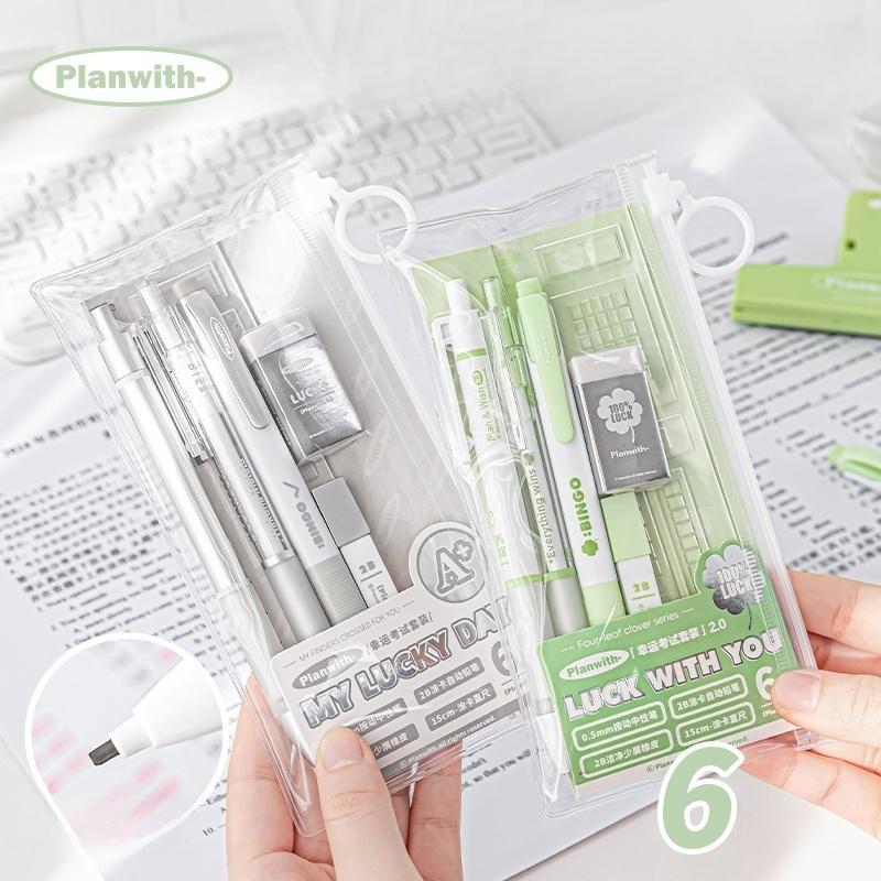 Lucky With You Exam Stationery Set | 2B Mechanical Pencil Rubber Ruler Gel Pen for Students | School Office Supplies Study School Supplies
