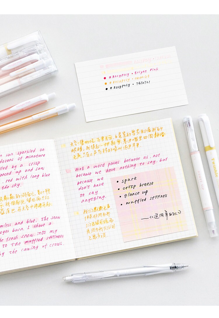5pcs Color Note Pen Set |  Black Gel Ink Pens and Highlithers | Planner Pens | Note Taking | Creative Stationery | School Supplies