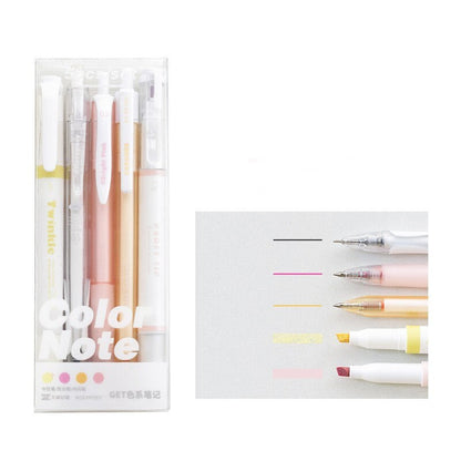 5pcs Color Note Pen Set |  Black Gel Ink Pens and Highlithers | Planner Pens | Note Taking | Creative Stationery | School Supplies