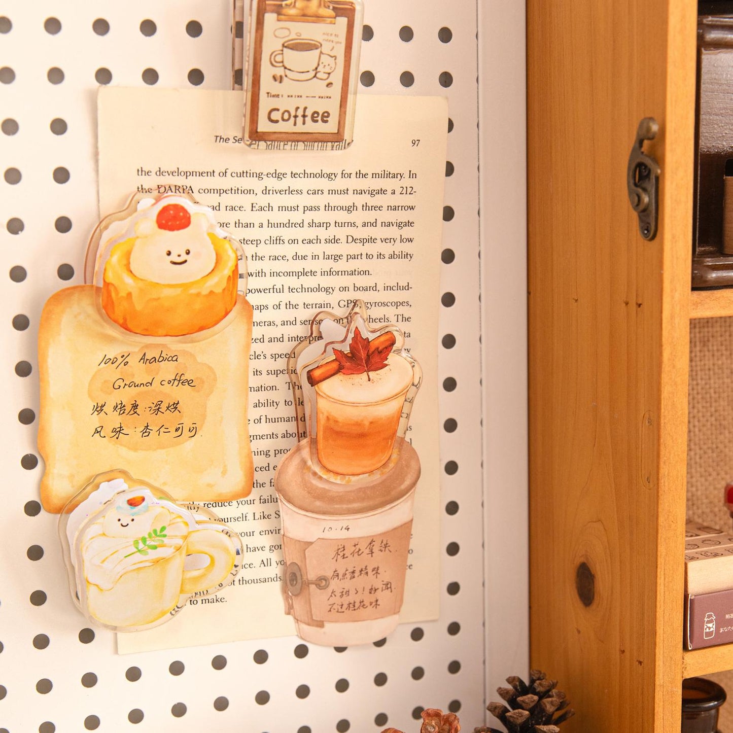 Cute Coffee Cake Acrylic Clips | Fridge Magnet | Strong Paper Clips | Cute Journal Supplies Planner Traveler's Notebook Accessories