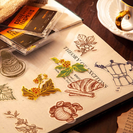 Retro Coffee Fragments Deco Stickers | Junk Journal |  | Scrapbooking | Sticker Pack