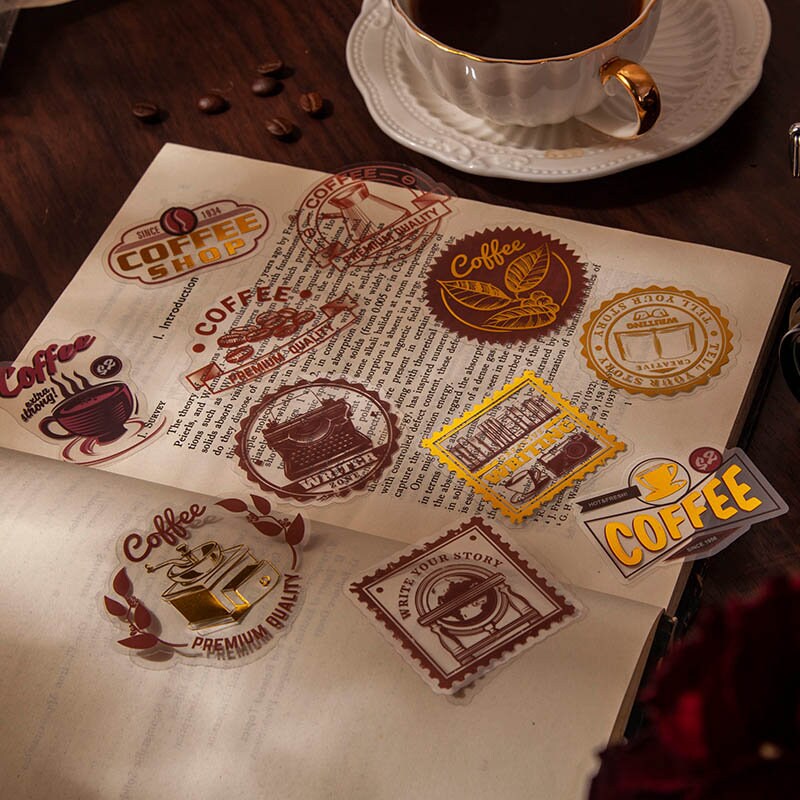 Retro Coffee Fragments Deco Stickers | Junk Journal |  | Scrapbooking | Sticker Pack