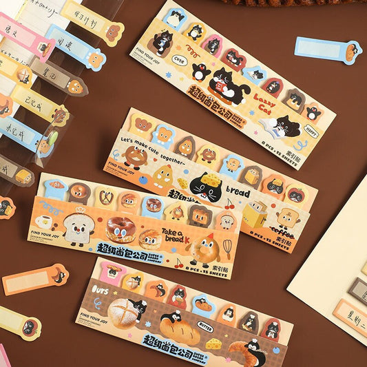 Kawaii Bread and Cat Page Marker | Sticky Notes | Cute Bread Page Flags | Page Markers | Sticky Tabs | Study School Planner Journal Supplies