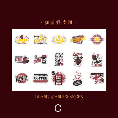 Retro Coffee Fragments Deco Stickers | Junk Journal |  | Scrapbooking | Sticker Pack