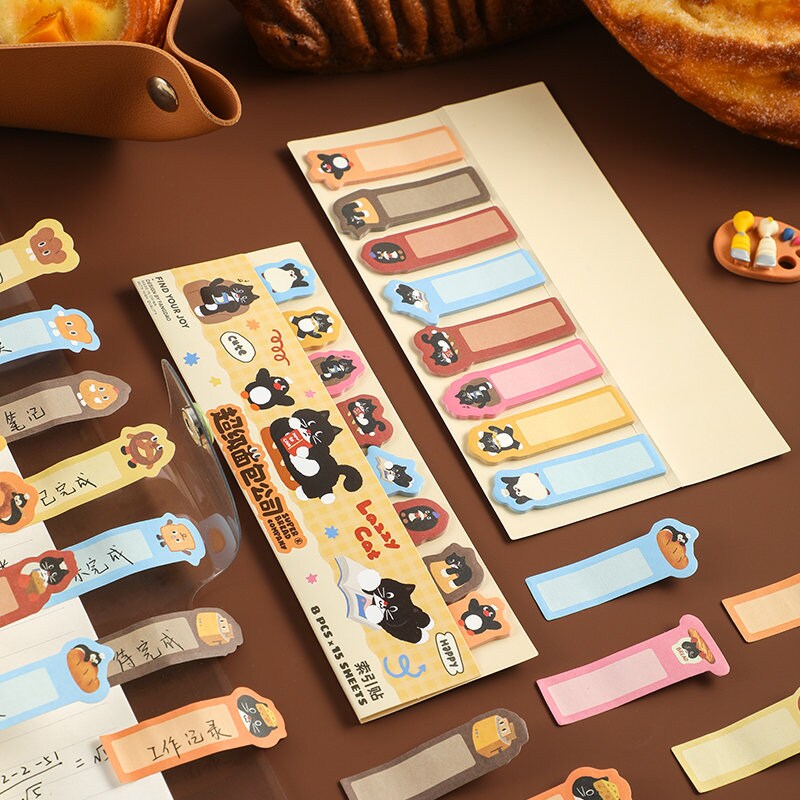 Kawaii Bread and Cat Page Marker | Sticky Notes | Cute Bread Page Flags | Page Markers | Sticky Tabs | Study School Planner Journal Supplies