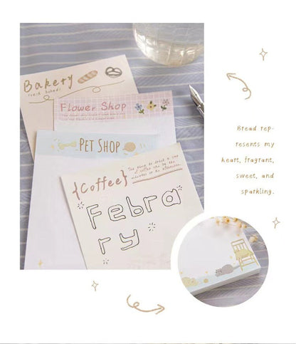 80pcs Cute Notepad | Coffee Bread Planner Memo Pad | Bakery Writing Pad | Planner Memo | Stationery Planner Journal Accessory Supplies