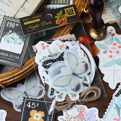 30pcs Eden Post Sticker Pack / Floral Botanical /  Stickers / Planner Sticker Set / Junk Journal