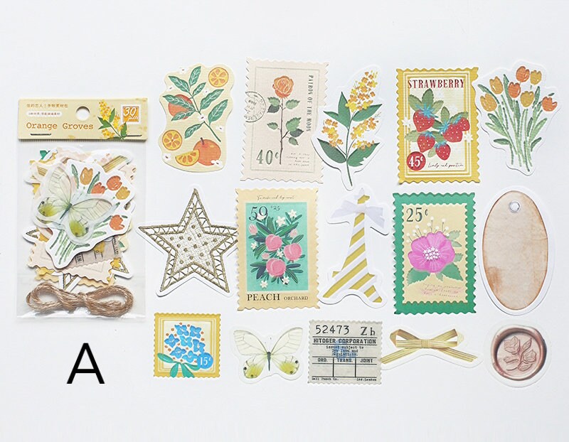 30pcs Eden Post Sticker Pack / Floral Botanical /  Stickers / Planner Sticker Set / Junk Journal