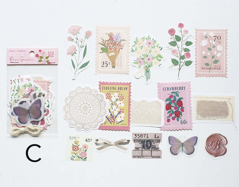 30pcs Eden Post Sticker Pack / Floral Botanical /  Stickers / Planner Sticker Set / Junk Journal