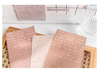 4 Sheets Gold Silver Foil Calendar Stickers | Planner Sticker Pack | BuJo Sticker kit | Functional Stickers