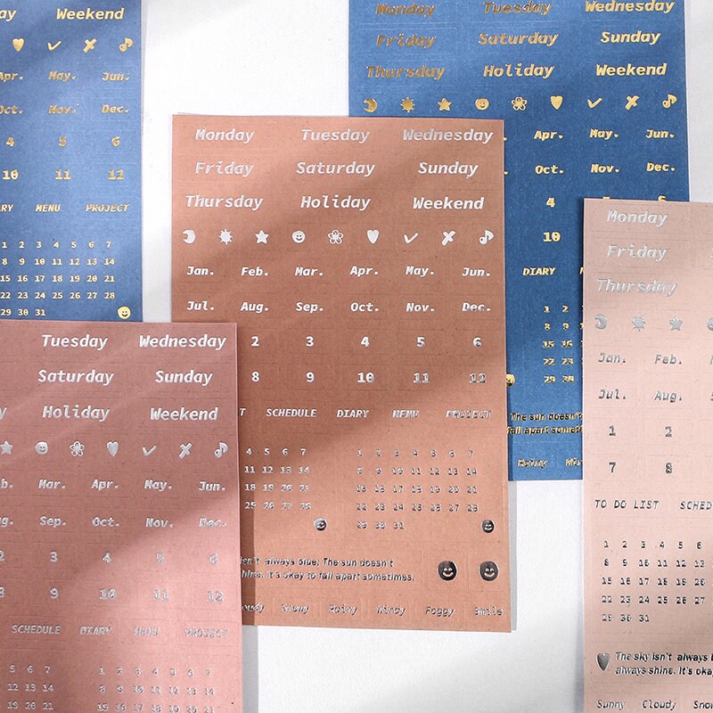 4 Sheets Gold Silver Foil Calendar Stickers | Planner Sticker Pack | BuJo Sticker kit | Functional Stickers