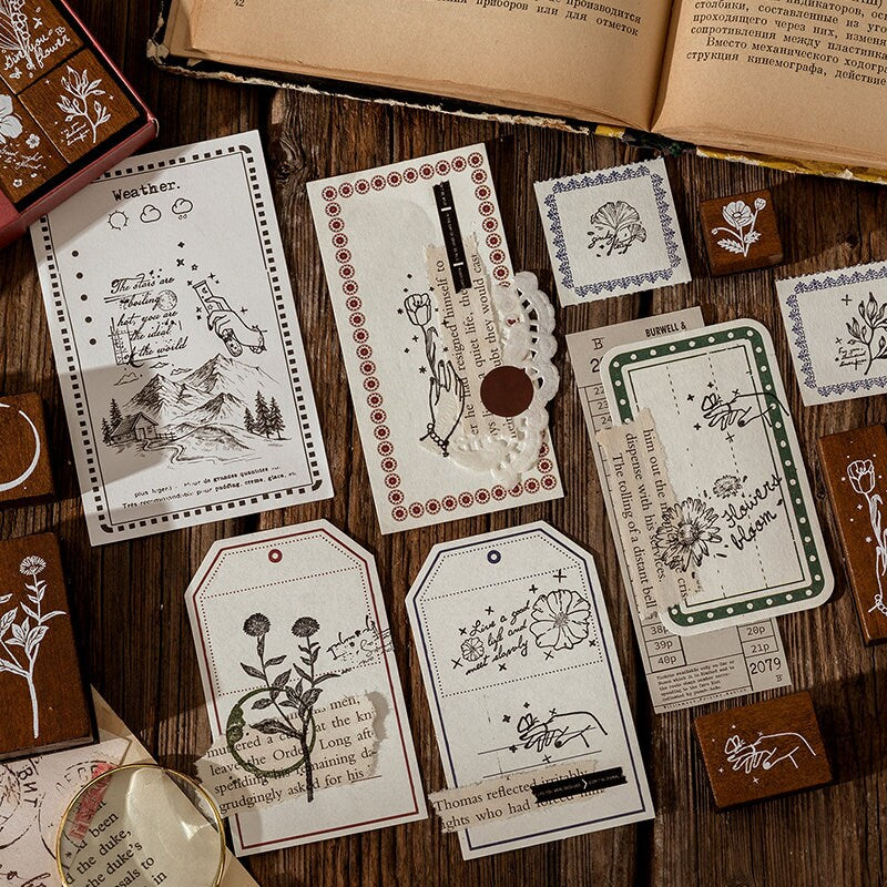 Collectors' Notes Floral Stamp | Wooden Stamp Set | Scrapbooking | Planner Stamp |  | Junk Journal Supplies