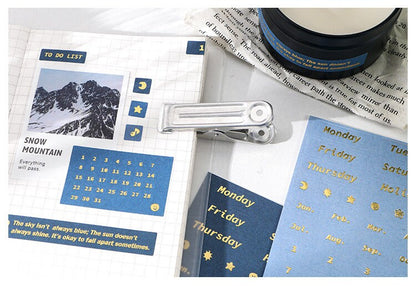 4 Sheets Gold Silver Foil Calendar Stickers | Planner Sticker Pack | BuJo Sticker kit | Functional Stickers