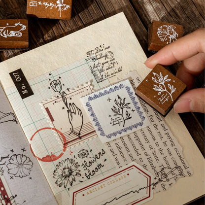 Collectors' Notes Floral Stamp | Wooden Stamp Set | Scrapbooking | Planner Stamp |  | Junk Journal Supplies