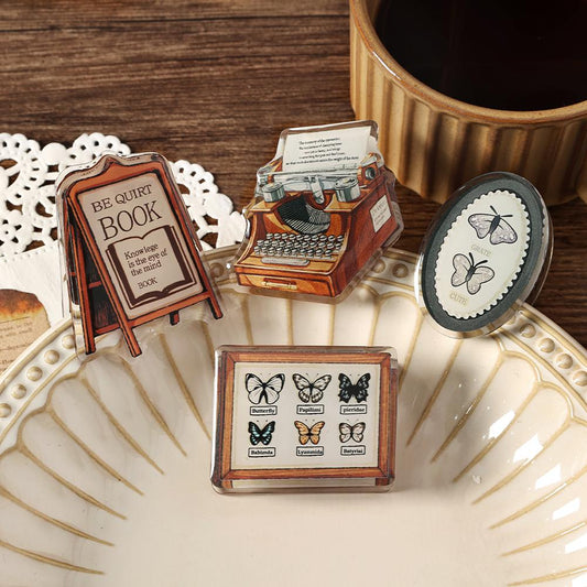 Retro Typewriter Butterfly Book Acrylic Journal Clips | Strong Paper Clips | Cute Stationery Journal Supplies Planner TN Accessories