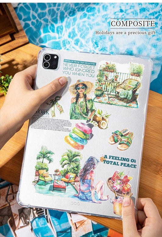Girls on Holiday Sticker Pack | Tropical Summer Stickers | Bullet Journal Decor | Scrapbooking Collage Supplies | Cute Character Die Cuts
