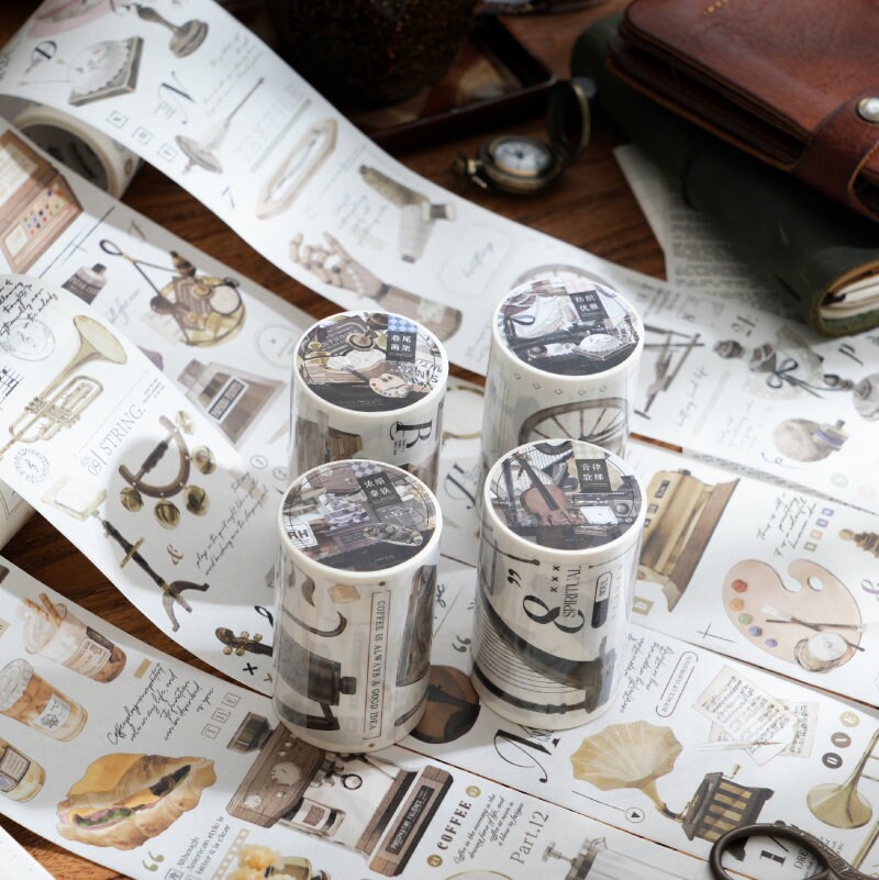 Retro Coffee Music Stationery Sewing Washi Tape |  Decorative Planner Tape | Gift Wrapping | Collage Kit Junk Journal Sticker Supplies