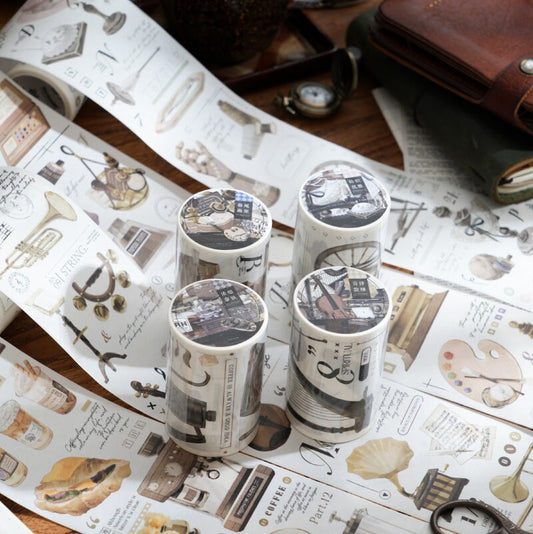 Retro Coffee Music Stationery Sewing Washi Tape |  Decorative Planner Tape | Gift Wrapping | Collage Kit Junk Journal Sticker Supplies