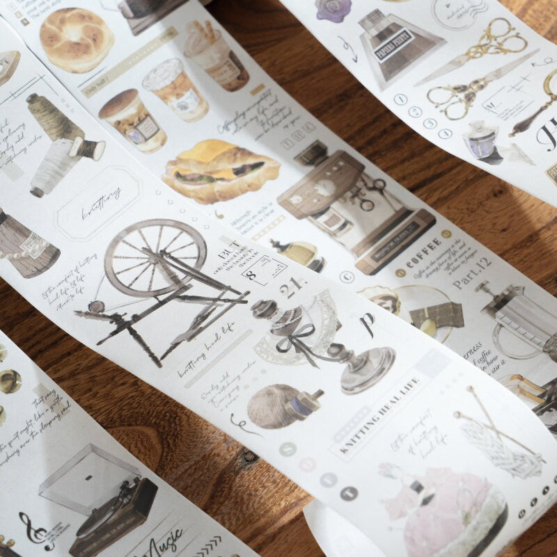 Retro Coffee Music Stationery Sewing Washi Tape |  Decorative Planner Tape | Gift Wrapping | Collage Kit Junk Journal Sticker Supplies