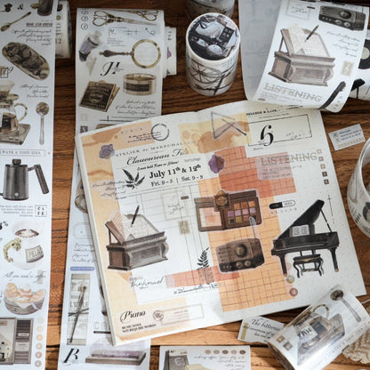 Retro Coffee Music Stationery Sewing Washi Tape |  Decorative Planner Tape | Gift Wrapping | Collage Kit Junk Journal Sticker Supplies