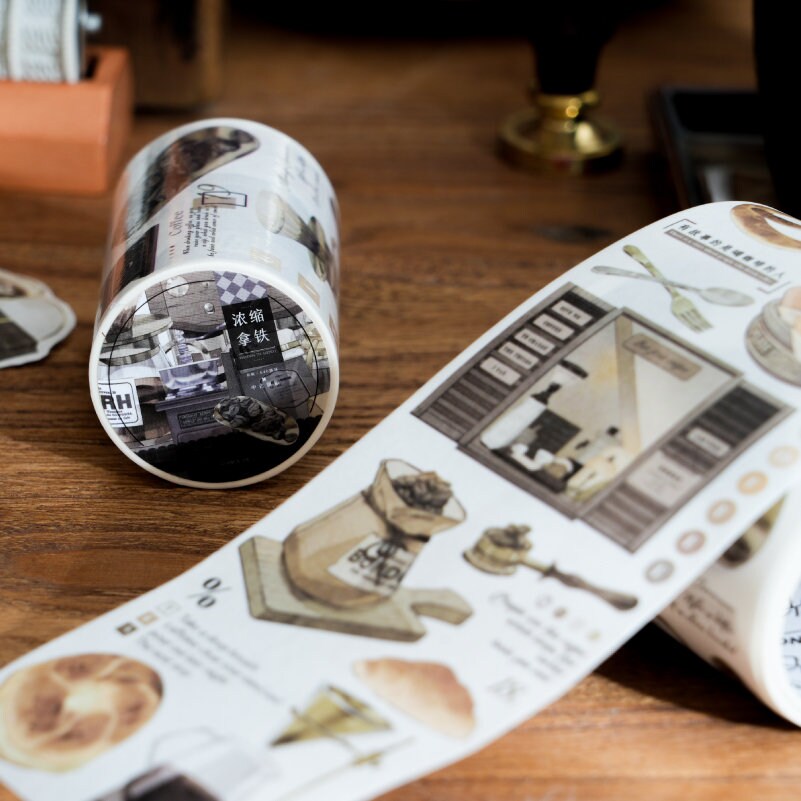 Retro Coffee Music Stationery Sewing Washi Tape |  Decorative Planner Tape | Gift Wrapping | Collage Kit Junk Journal Sticker Supplies