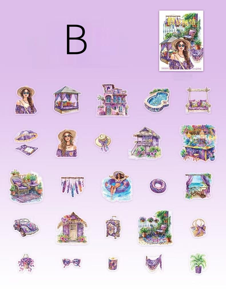 Girls on Holiday Sticker Pack | Tropical Summer Stickers | Bullet Journal Decor | Scrapbooking Collage Supplies | Cute Character Die Cuts
