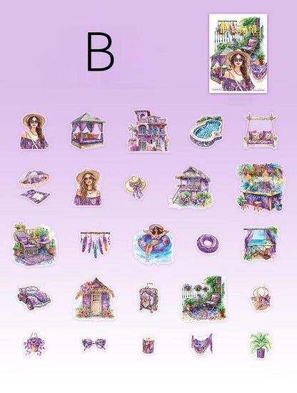 Girls on Holiday Sticker Pack | Tropical Summer Stickers | Bullet Journal Decor | Scrapbooking Collage Supplies | Cute Character Die Cuts