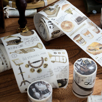 Retro Coffee Music Stationery Sewing Washi Tape |  Decorative Planner Tape | Gift Wrapping | Collage Kit Junk Journal Sticker Supplies
