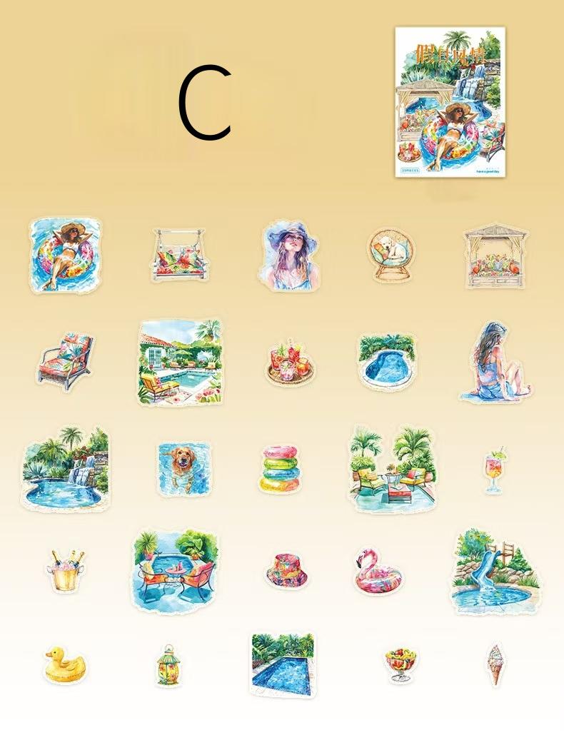 Girls on Holiday Sticker Pack | Tropical Summer Stickers | Bullet Journal Decor | Scrapbooking Collage Supplies | Cute Character Die Cuts
