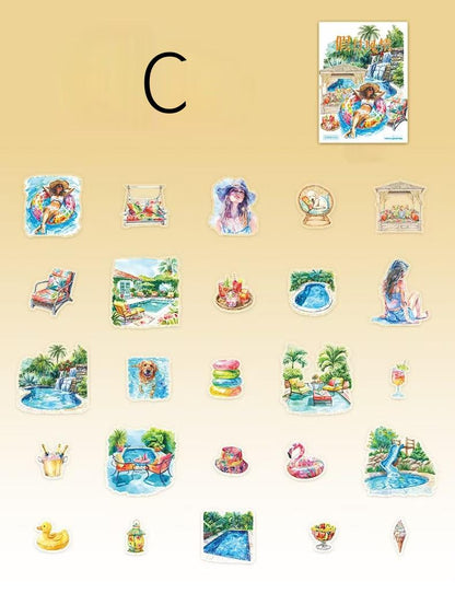 Girls on Holiday Sticker Pack | Tropical Summer Stickers | Bullet Journal Decor | Scrapbooking Collage Supplies | Cute Character Die Cuts