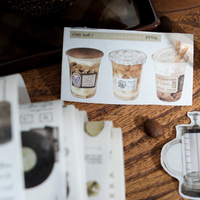 Retro Coffee Music Stationery Sewing Washi Tape |  Decorative Planner Tape | Gift Wrapping | Collage Kit Junk Journal Sticker Supplies