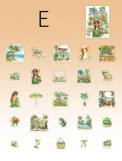 Girls on Holiday Sticker Pack | Tropical Summer Stickers | Bullet Journal Decor | Scrapbooking Collage Supplies | Cute Character Die Cuts