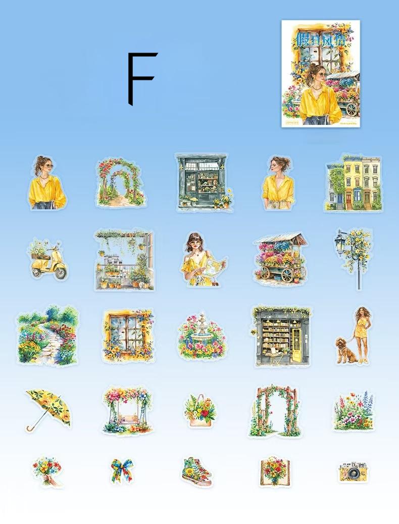 Girls on Holiday Sticker Pack | Tropical Summer Stickers | Bullet Journal Decor | Scrapbooking Collage Supplies | Cute Character Die Cuts
