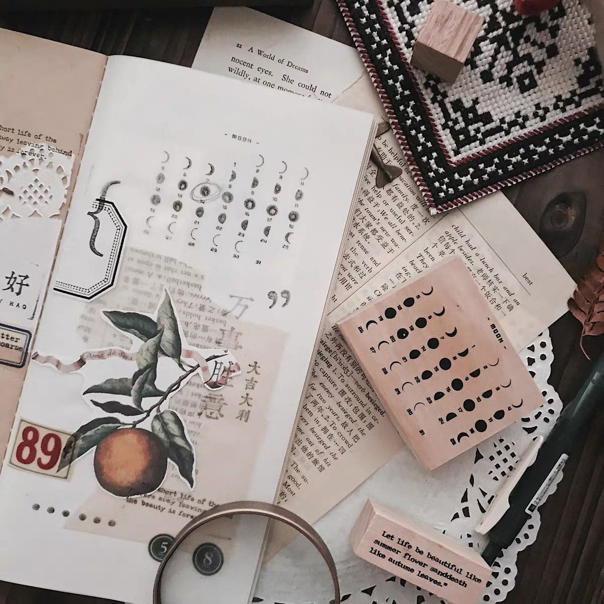 Moon Phase Month Week Rubber Stamp | Wooden Stamp Set | Scrapbooking Stamp | Planner Stamp |  | Midori Traveler’s Notebook