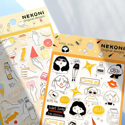 Nekoni Korean Cute Stickers| Kawaii Planner Stickers Junk Journal Collage Bujo Scrapbooking Supplies | Korean Cute Stationery