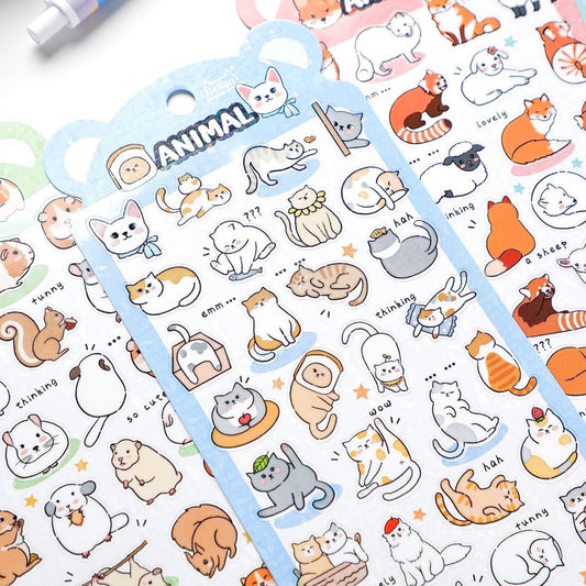Nekoni Korean Cute Cat Dog Panda Bird Sheep Squirrel Racoon Stickers | Kawaii Animal Planner Stickers Junk Journal Scrapbooking Supplies