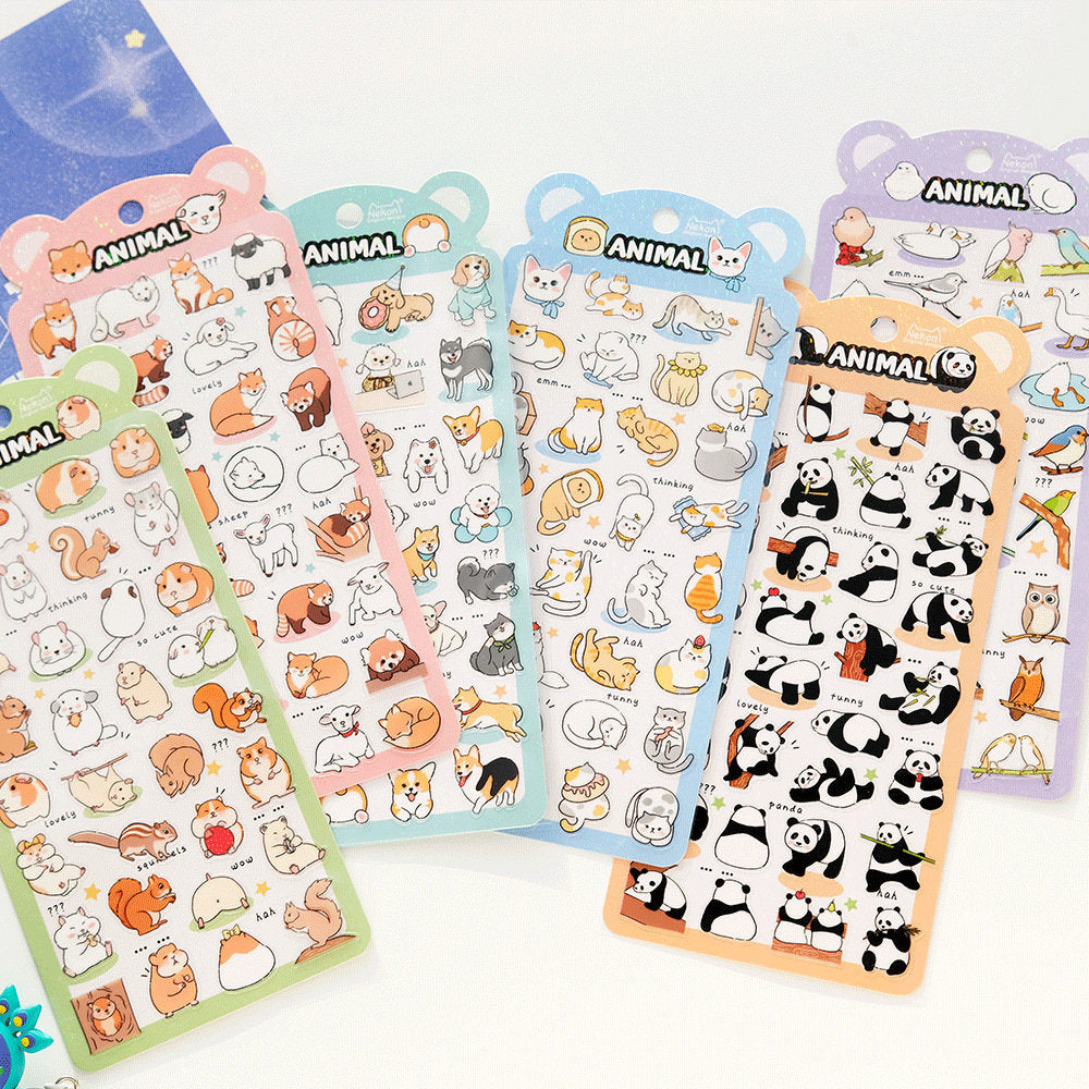 Nekoni Korean Cute Cat Dog Panda Bird Sheep Squirrel Racoon Stickers | Kawaii Animal Planner Stickers Junk Journal Scrapbooking Supplies