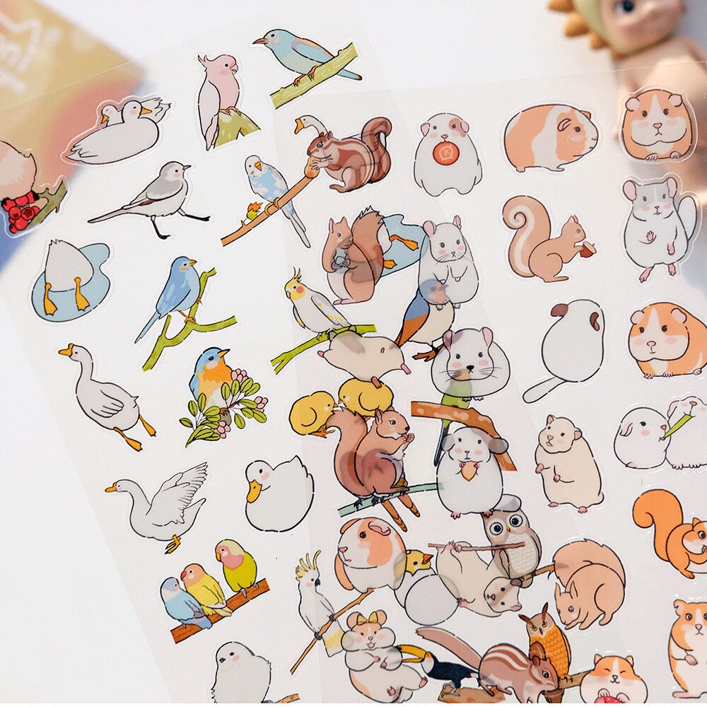 Nekoni Korean Cute Cat Dog Panda Bird Sheep Squirrel Racoon Stickers | Kawaii Animal Planner Stickers Junk Journal Scrapbooking Supplies