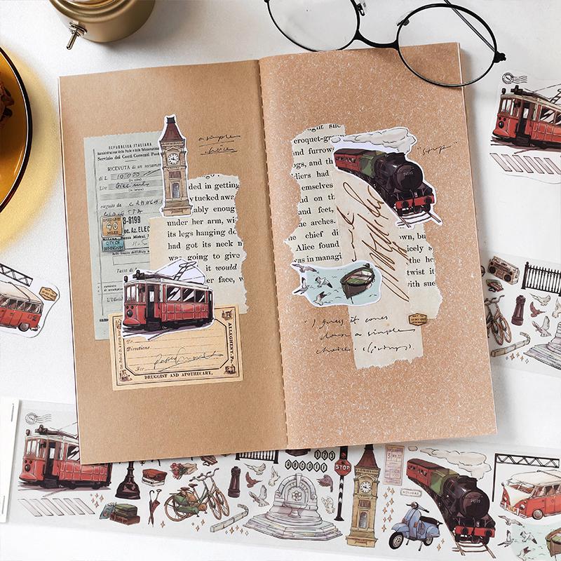 Retro Coffee Dessert Bread Travel PET Sticker | Decorative Stickers | Planner Junk Journal｜ Die Cut Deco Stickers | Scrapbooking Supplies